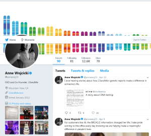 Twitter Profile Page Of Ms.Anne Wojcicki